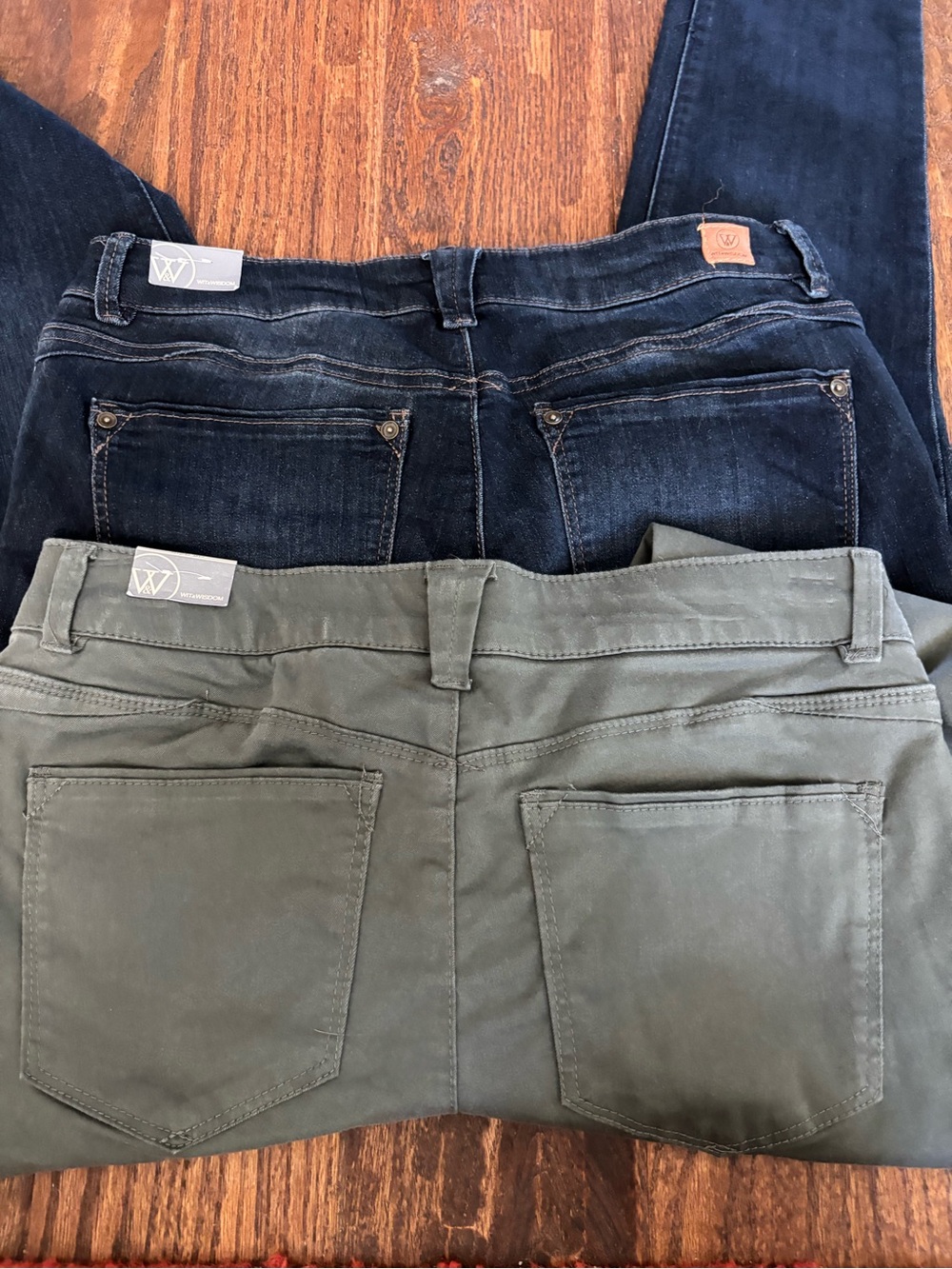 Wit & Wisdom Skinny Jeans Duo — Olive Green and Dark Blue